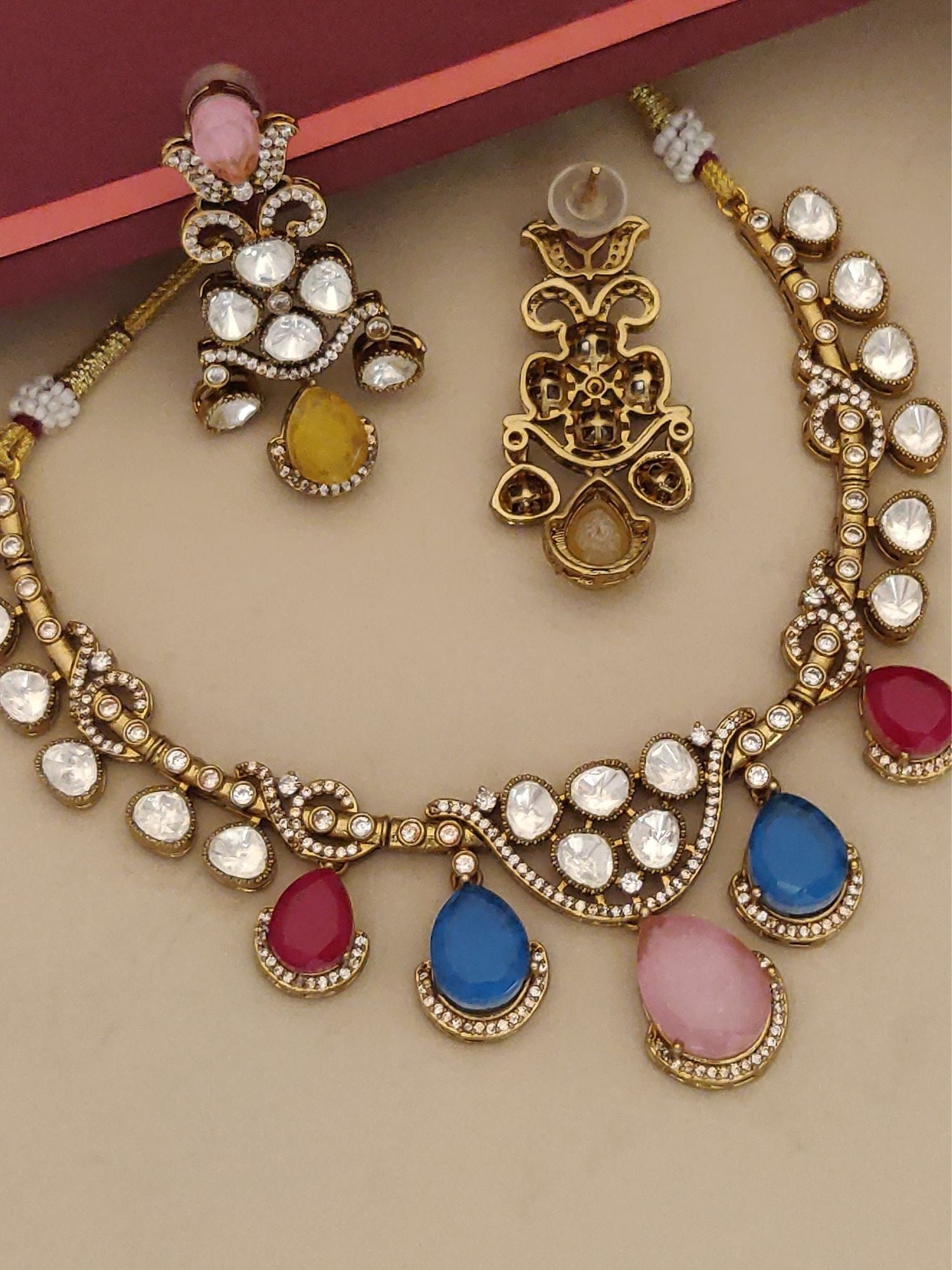 Gold Plated MultiColour Stones Necklace with intricate design and colorful gemstones for a stylish look