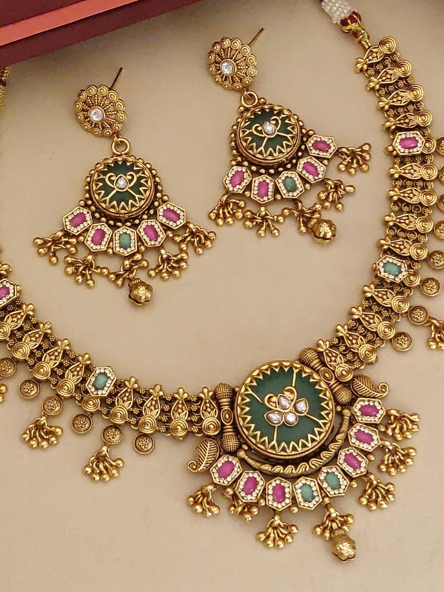 Gold Plated Necklace with Colorful Stone Accents and Matching Earrings from Abdesigns Jewellery