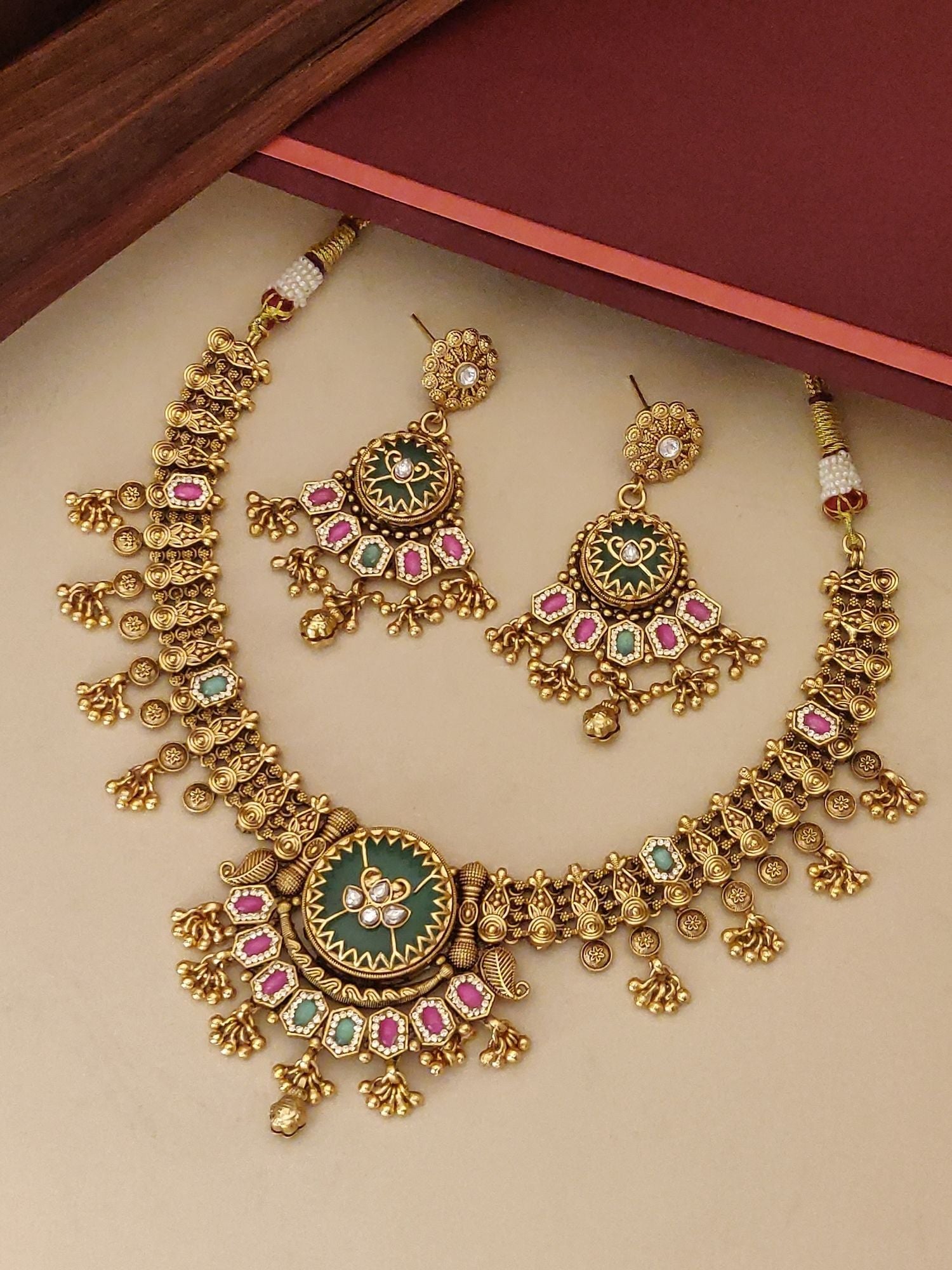 Gold Plated Necklace with Colorful Gemstone Accents and Matching Earrings from Abdesigns Jewellery