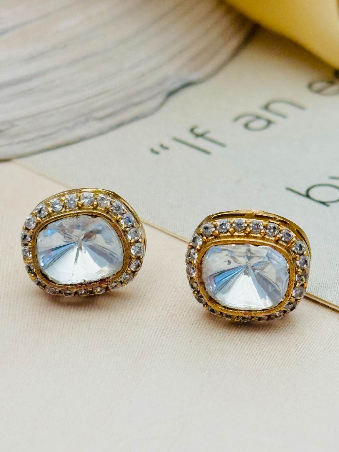 Gold Plated Polki Choker Necklace Set featuring clear gemstones with intricate crystal detailing by Abdesignsjewellery