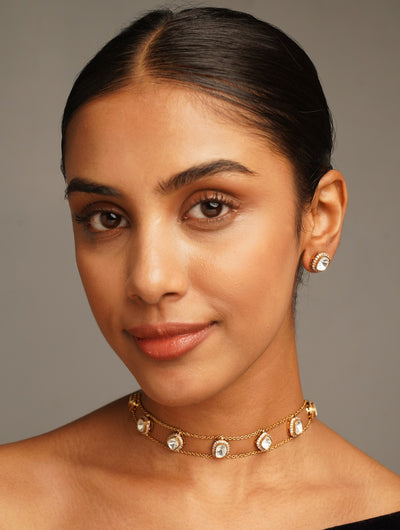 Abdesignsjewellery Gold Plated Polki Choker Necklace Set