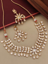 Thumbnail for Gold Plated Polki Flower Necklace with Intricate Design and Matching Earrings from Abdesignsjewellery