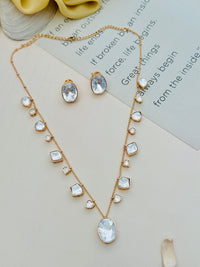 Thumbnail for Gold Plated Polki Pendant Chain Combo by Abdesignsjewellery with clear stone embellishments and matching earrings