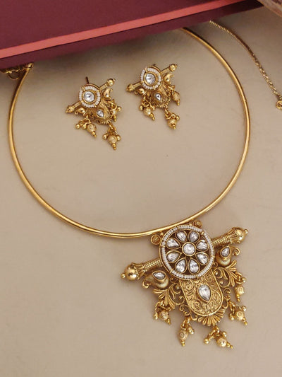 Abdesigns Gold Plated Polki Studed Hasli Necklace Set
