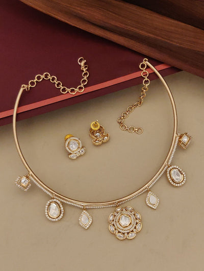 Abdesigns Jewellery Gold Plated Polki Studed Hasli Necklace Set