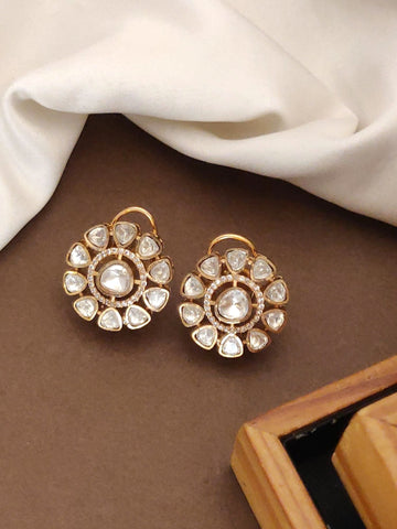 Gold Plated Polki Studs Earring with intricate design and sparkling stones for elegant style