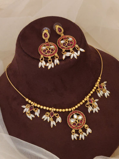 Abdesigns gold plated ruby kempstone necklace set