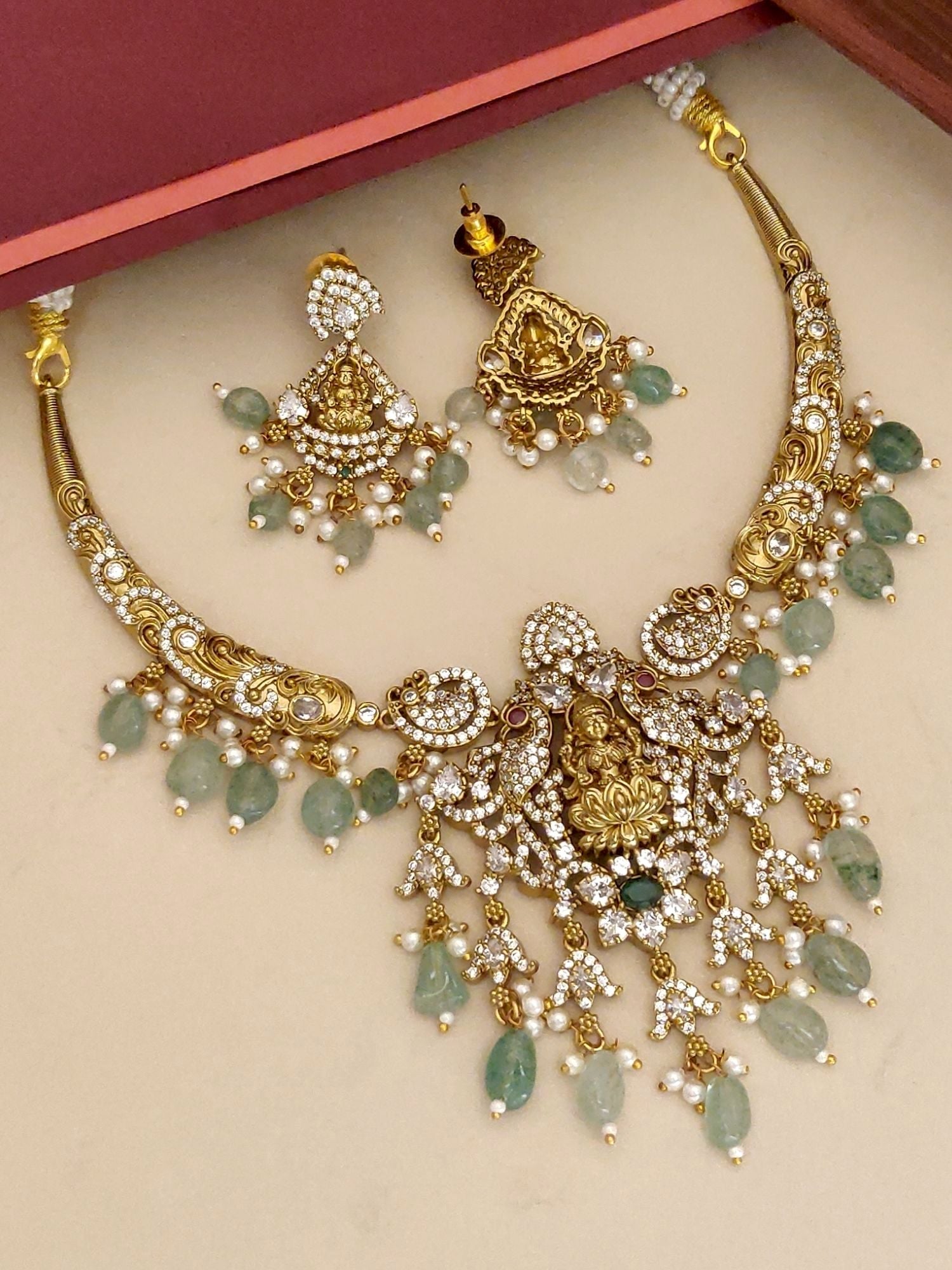 Gold Plated Temple Necklace Set featuring intricate design and beautiful gemstone embellishments