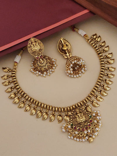 Abdesigns Gold Plated Temple Necklace Set with Earrings