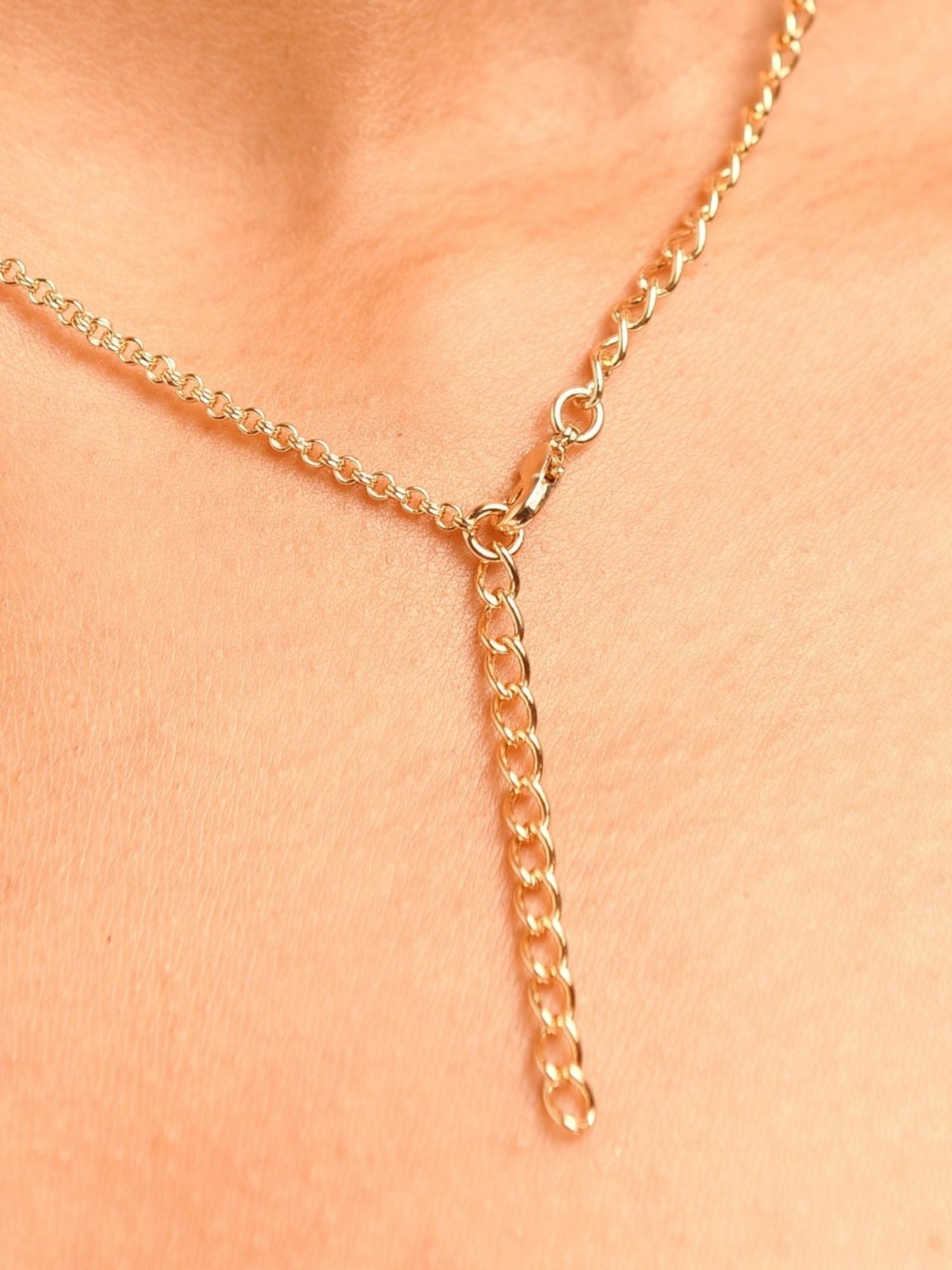 Close-up of Gold Plated Uncut Polki Pendant Chain by Abdesignsjewellery worn around the neck