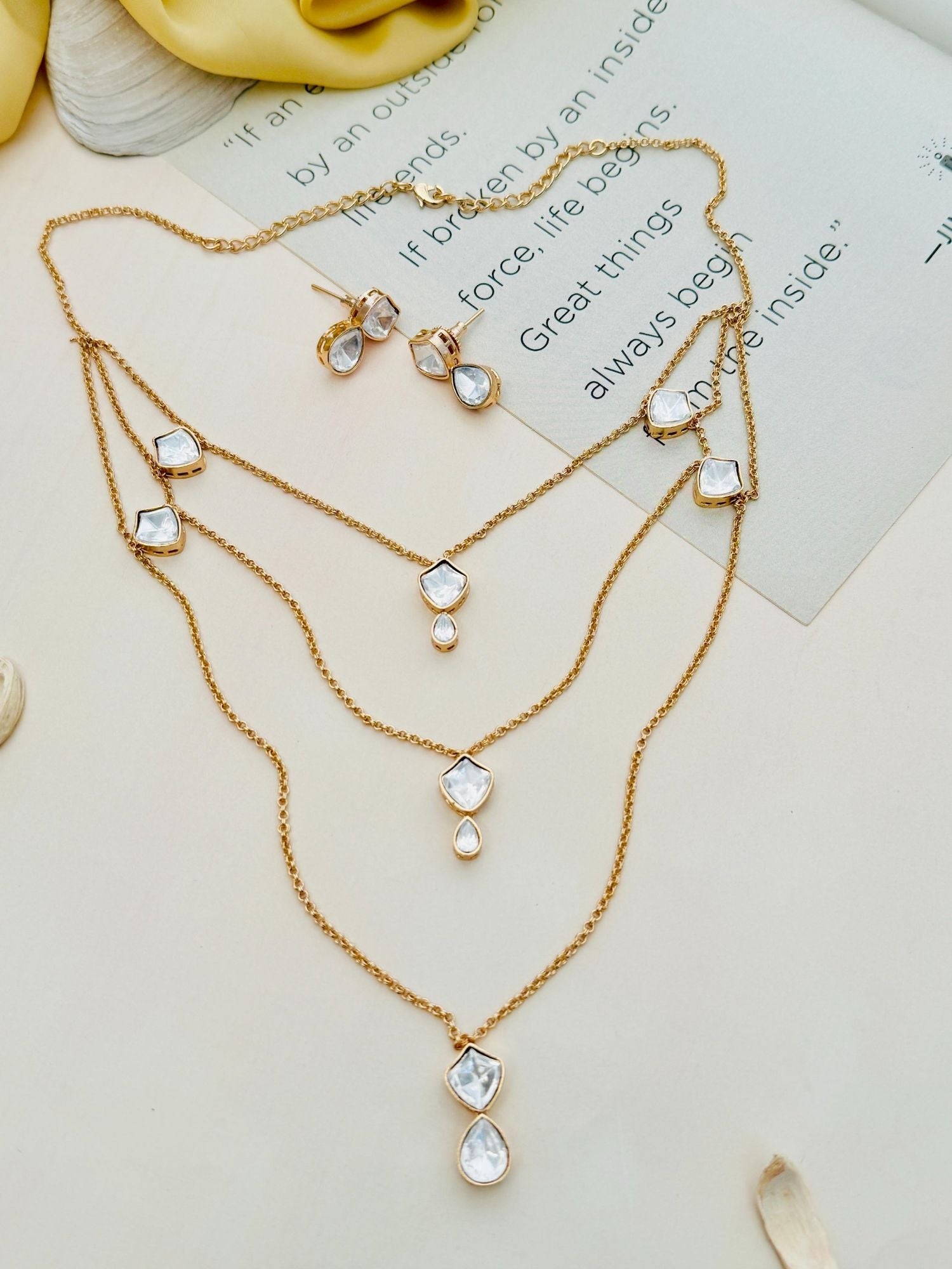 Gold Plated Uncut Polki Pendant Chain by Abdesignsjewellery with delicate clear stone pendants