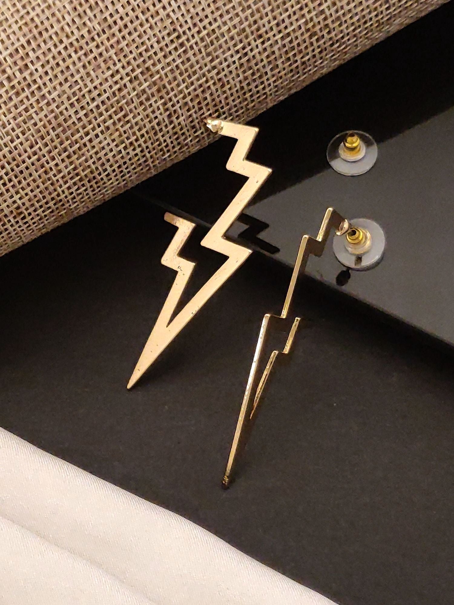 Gold Plated Western Dangle Earring with Lightning Bolt Design for Stylish Look