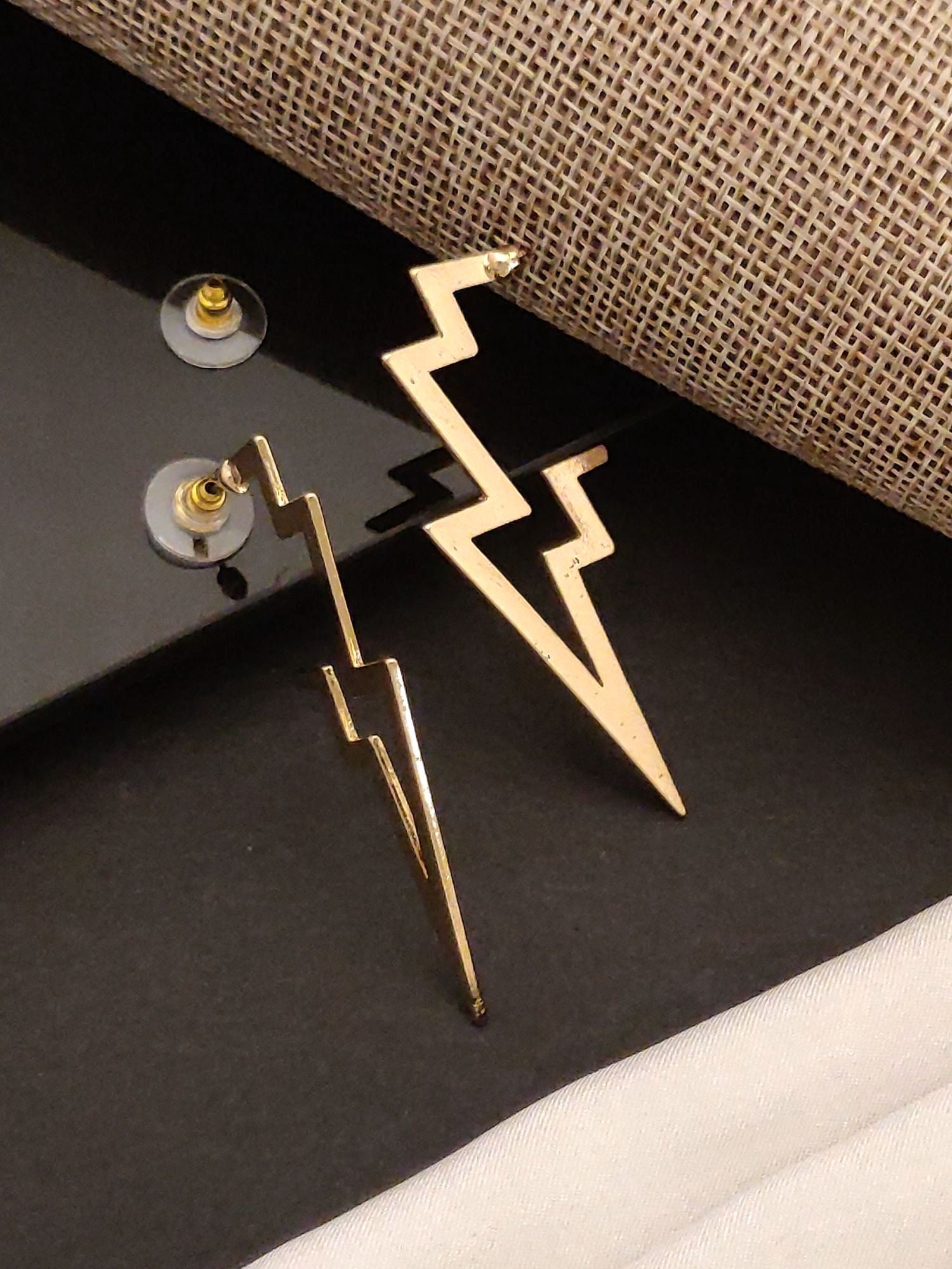 Gold Plated Western Dangle Earring in Lightning Bolt Design for Trendy Accessories