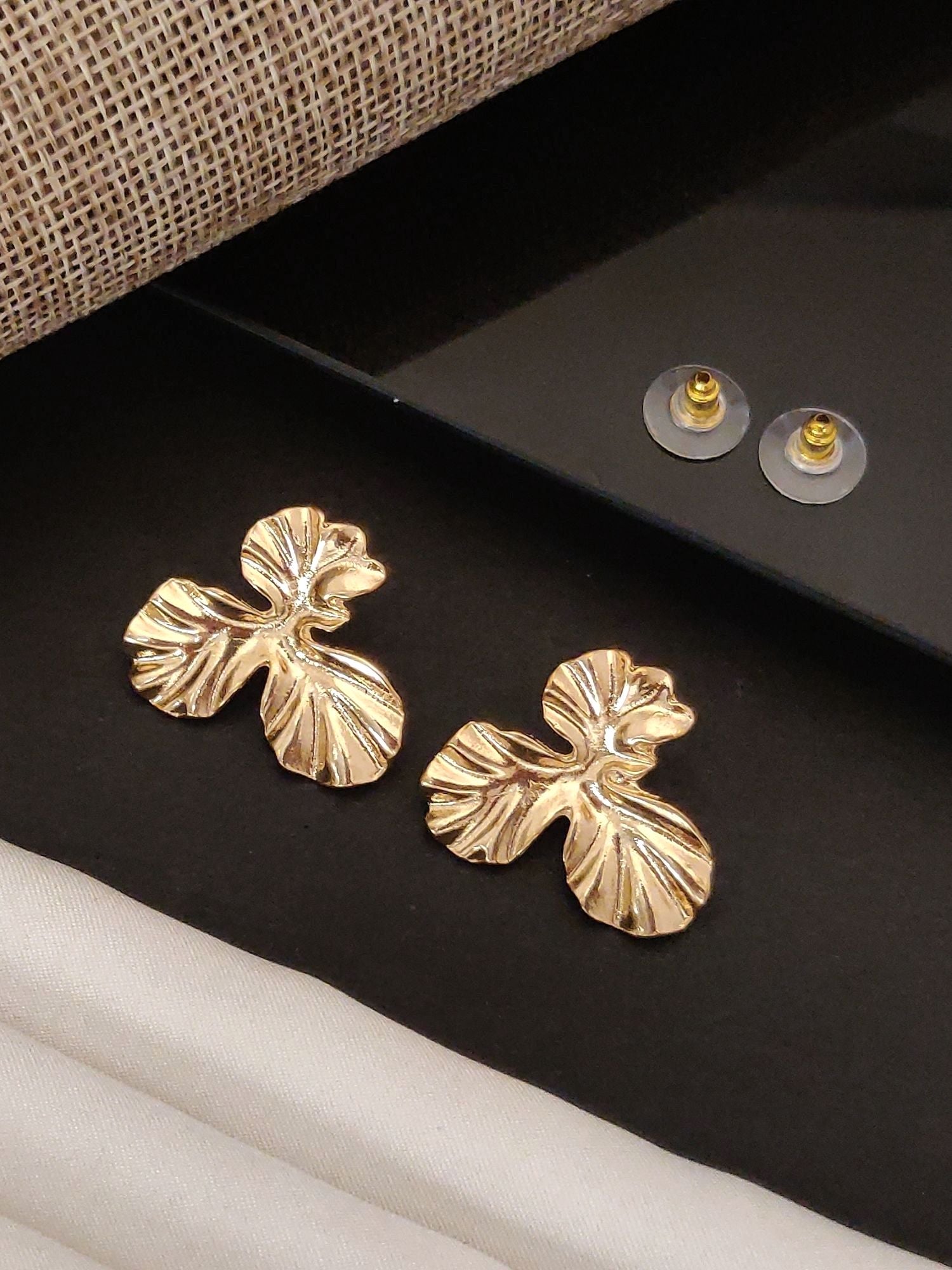Gold Plated Western Flower Stud Earring designed with elegant floral texture for stylish accessorizing