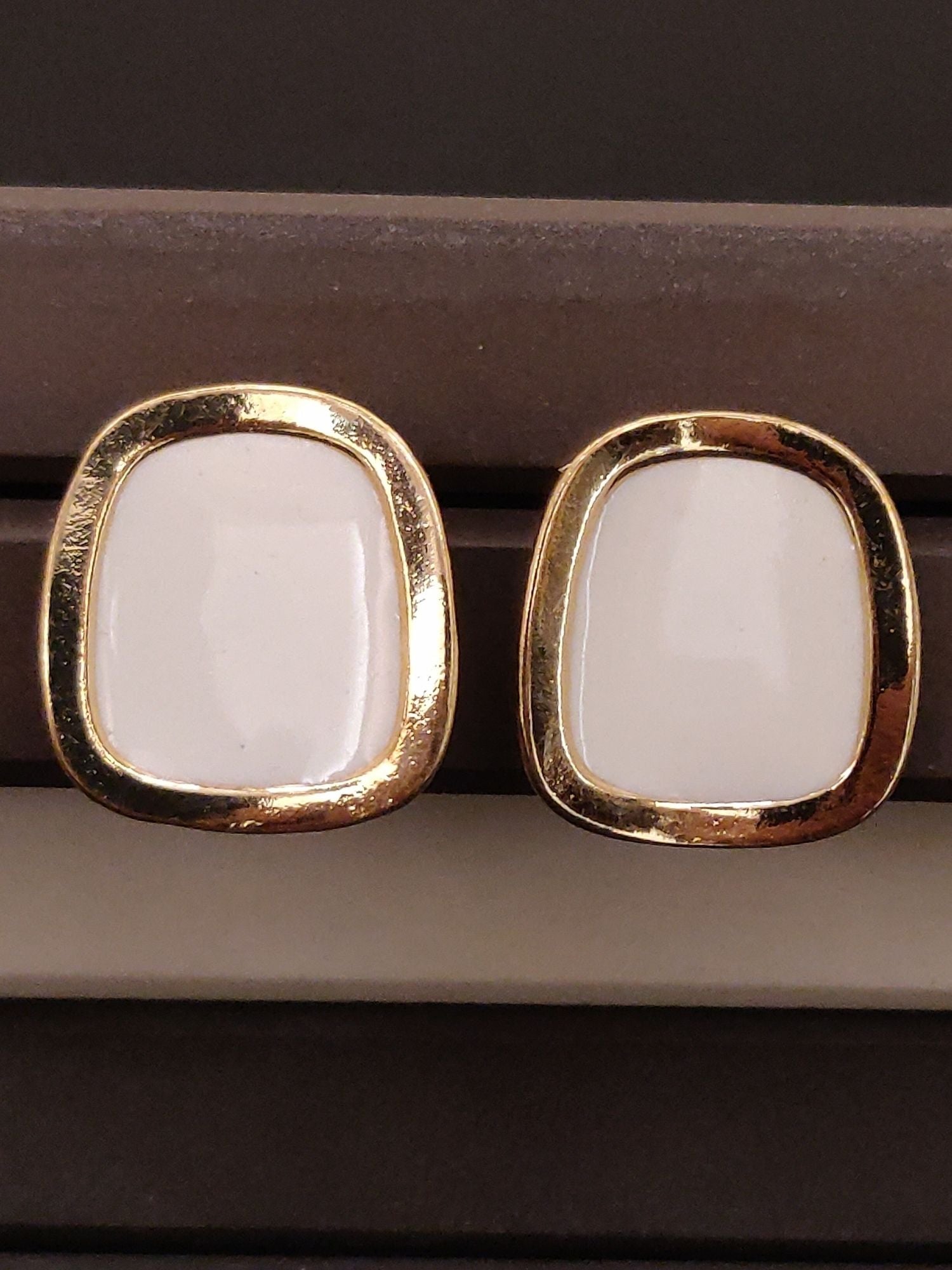 Gold Plated White Big Square Stud Earring with a chic design for elegant fashion statements