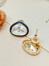 Thumbnail for Gold Uncut Polki Diamond Stud Earrings by Abdesignsjewellery with blue and gold detailing