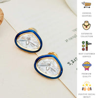 Thumbnail for Gold Uncut Polki Diamond Stud Earrings by Abdesignsjewellery with blue enamel border