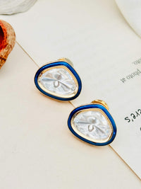 Thumbnail for Gold Uncut Polki Diamond Stud Earrings with blue enamel border by Abdesignsjewellery