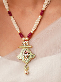 Thumbnail for High Quality Traditional Kundan Necklace Set with intricate gold pendant and pearl bead strings