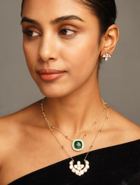 Thumbnail for Layer Gold Plated Green Necklace Set by Abdesignsjewellery worn on a model with matching earrings