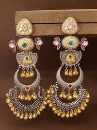 Thumbnail for Dual Tone Pachi Kundan Chandbali Earrings by Abdesignsjewellery with intricate gold and silver detailing