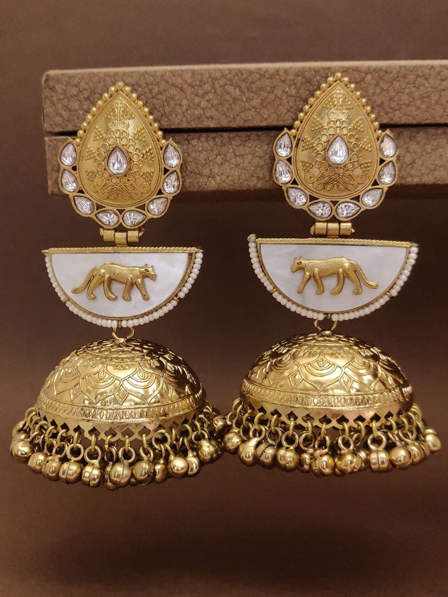 Elegant Long Gold Plated Plated Jhumka Earring featuring intricate detailing and traditional design