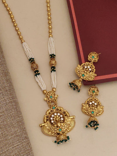 Abdesigns Long Gold Plated Kundan Necklace Set
