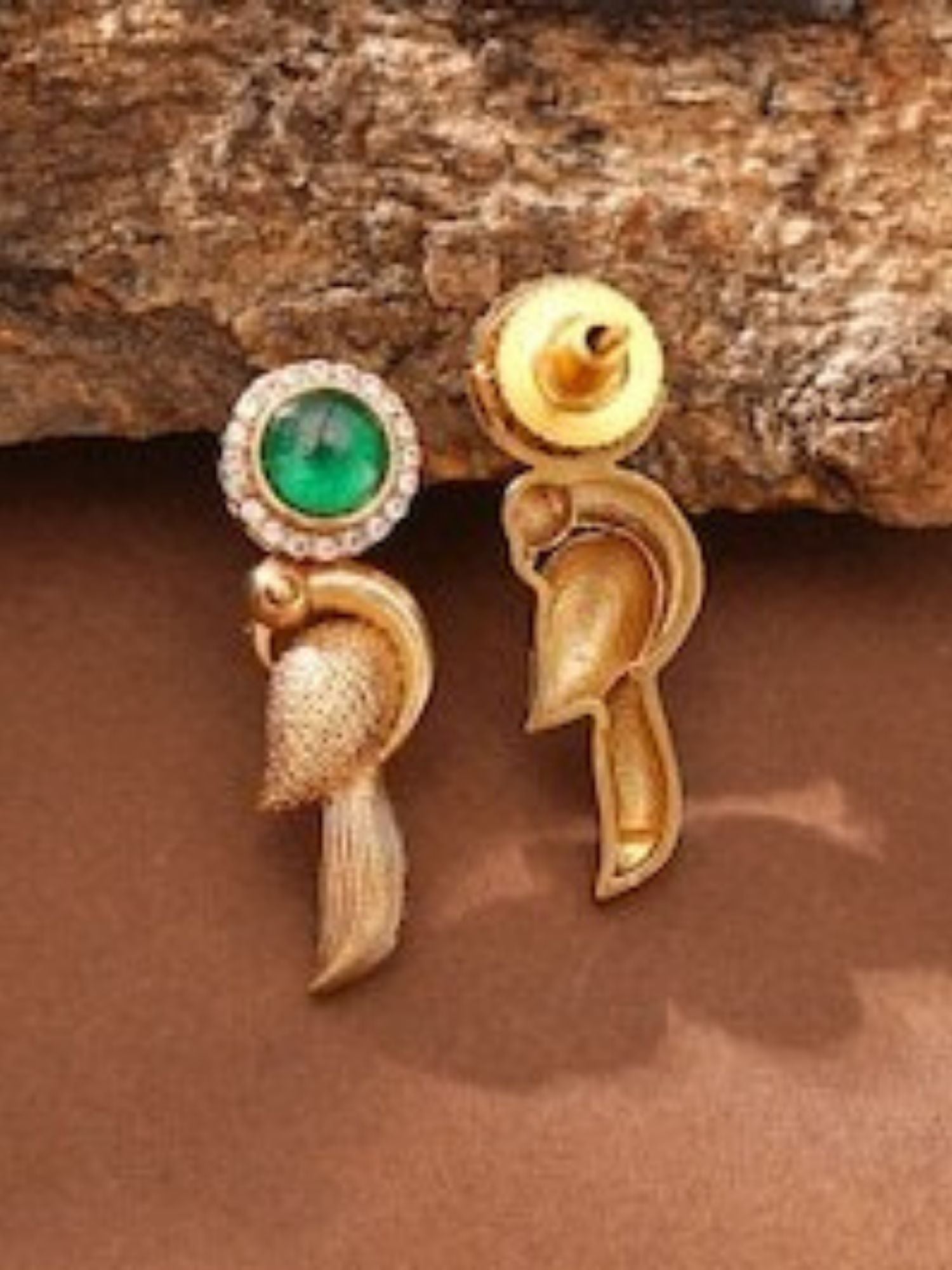 Luxurious Gold Plated Polki Pendant Chain featuring intricate gold design with green and white stones