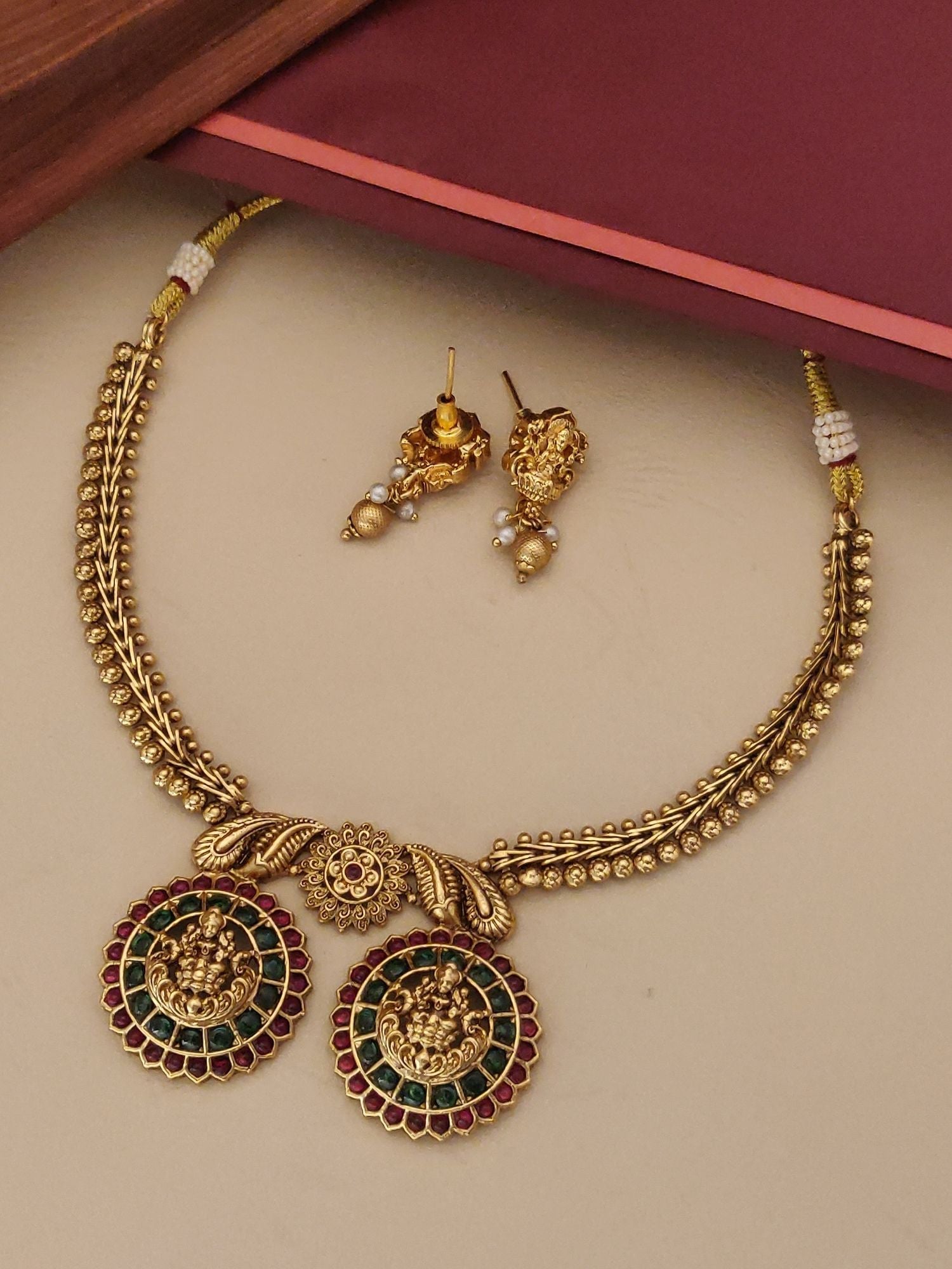 Abdesignsjewellery matt gold necklace for women with intricate design and matching earrings