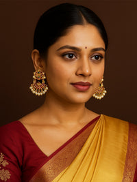 Thumbnail for Elegant Multicolor Kemp Stone Earrings by Abdesignsjewellery worn by a model in traditional attire