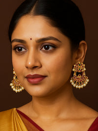 Thumbnail for Abdesignsjewellery Multicolor Kemp Stone Earrings with intricate design and pearl accents