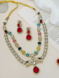 Thumbnail for Abdesignsjewellery Multicolour Sabyasachi Bridal Necklace with matching red stone earrings and intricate detailing