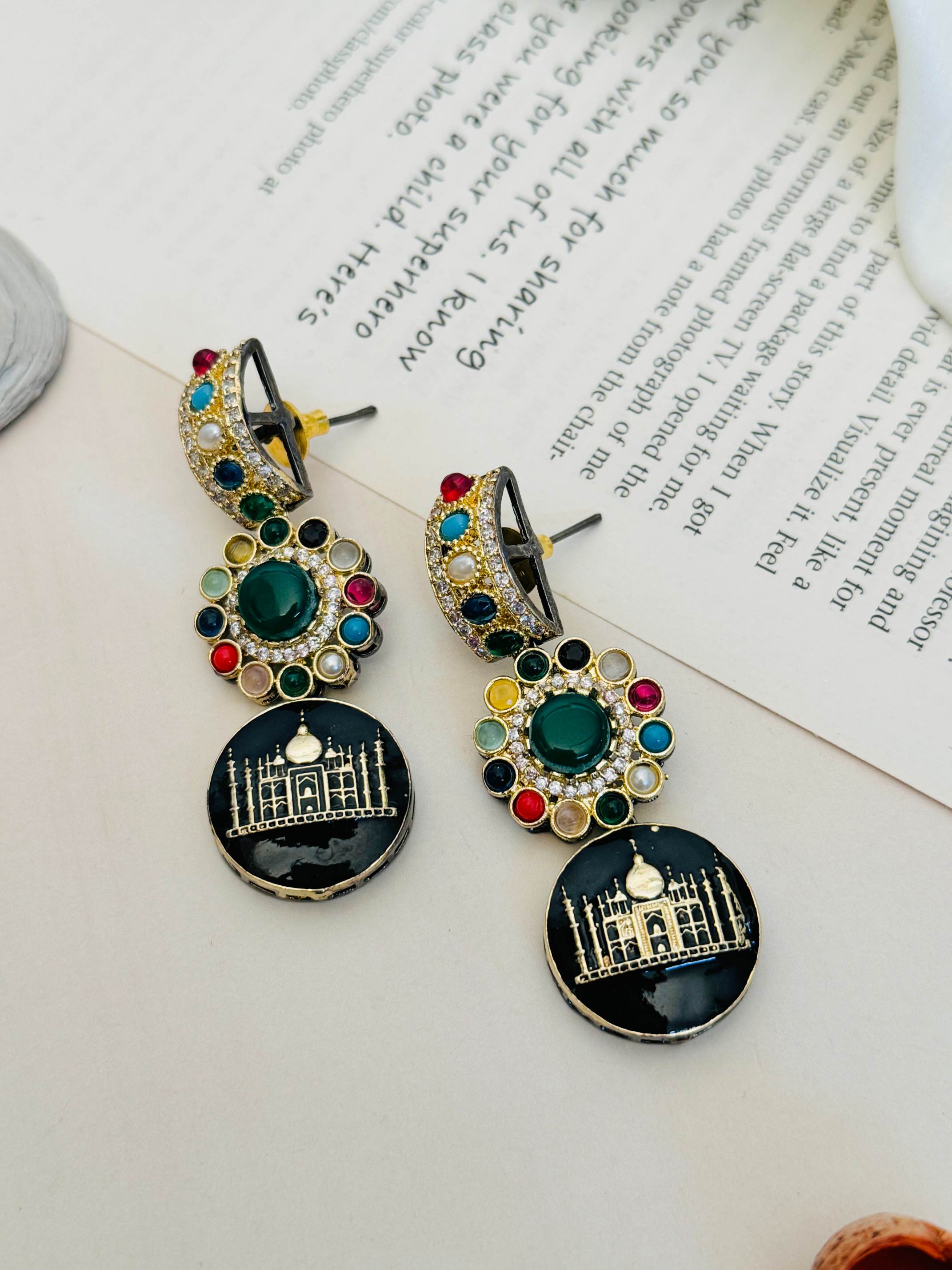 Multicolour Sabyasachi Inspired Necklace Set with intricate gemstones and Taj Mahal pendants by Abdesignsjewellery