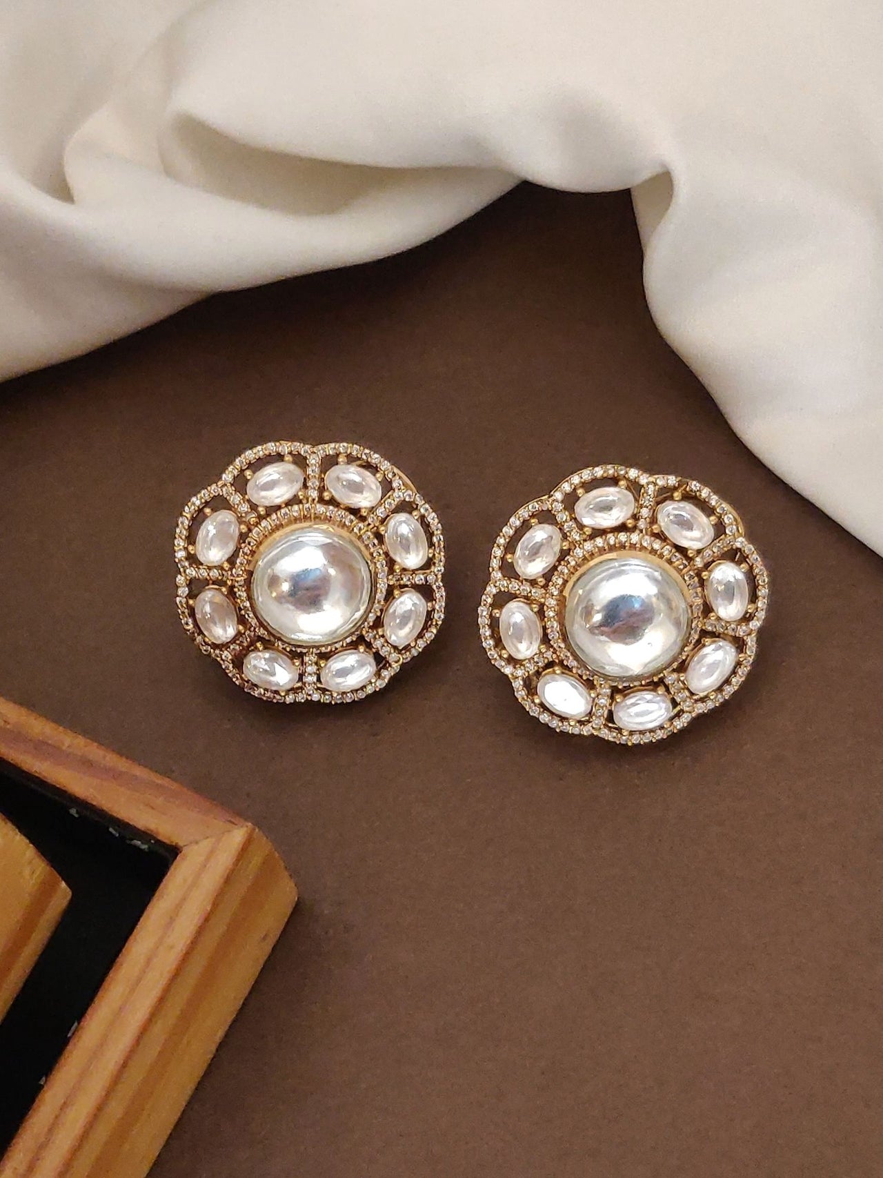 Abdesignsjewellery Oversize Polki Earrings with Pearl and Gold Detailing for Elegant Looks