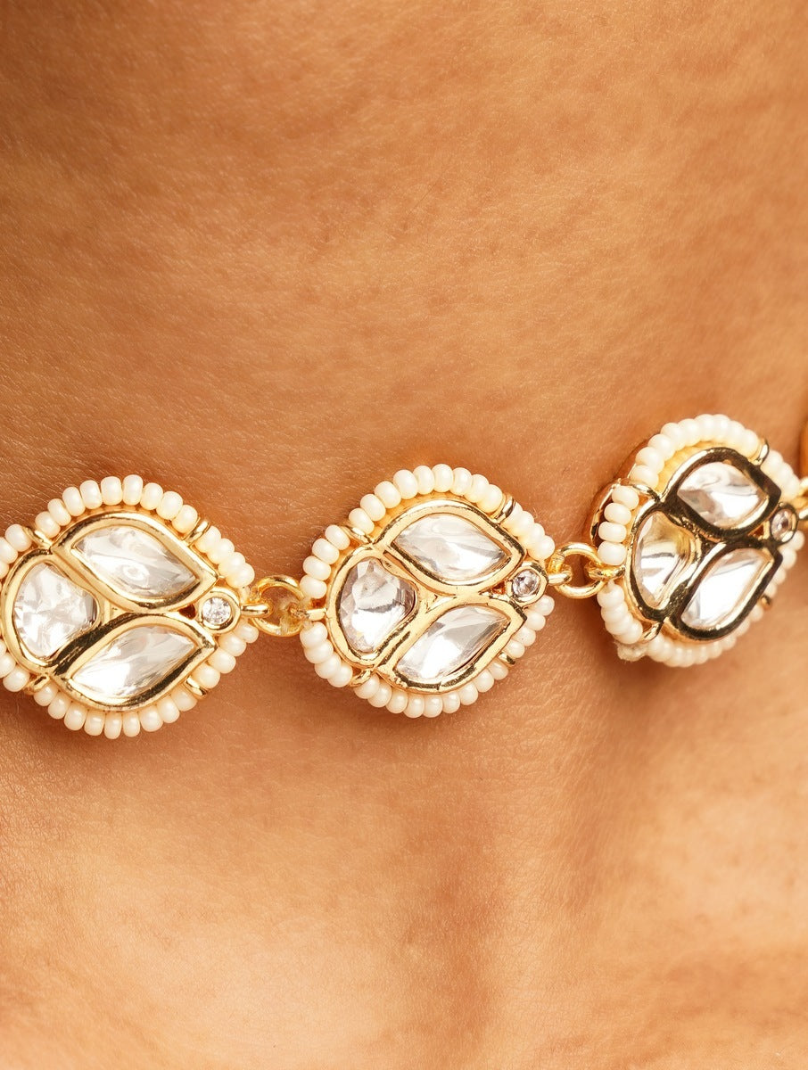 Abdesignsjewellery Party Wear Polki Pearls Necklace Set featuring intricate gold and pearl design