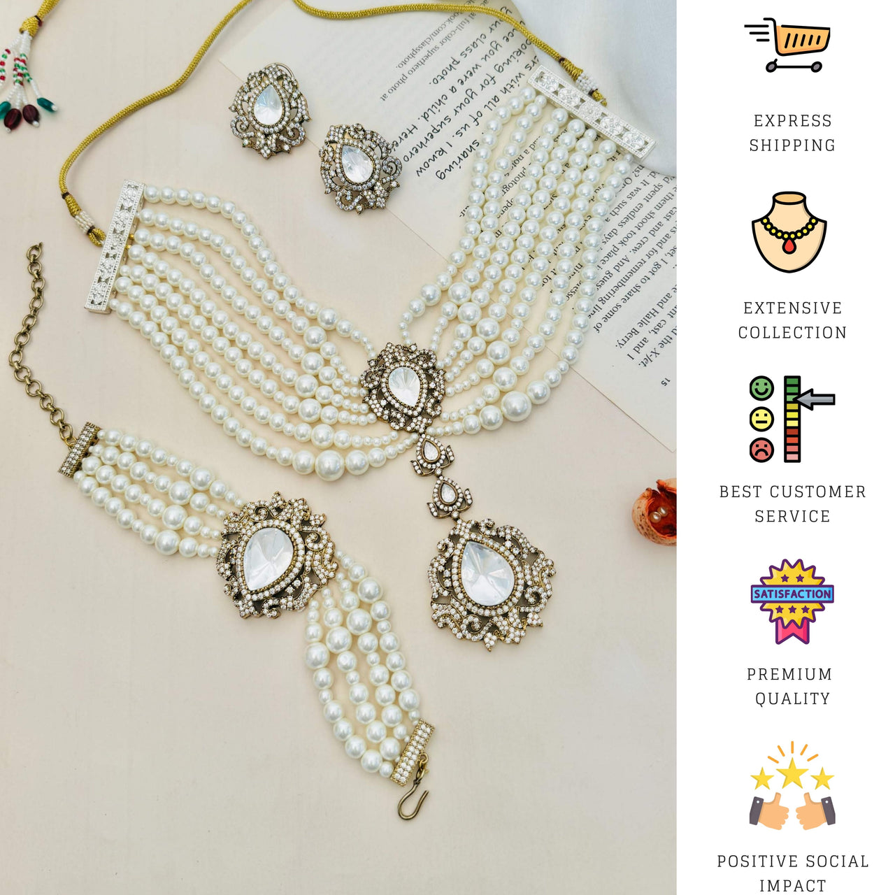 Pearl Choker Diamond Sabyasachi Necklace Set by Abdesignsjewellery with matching earrings and bracelet