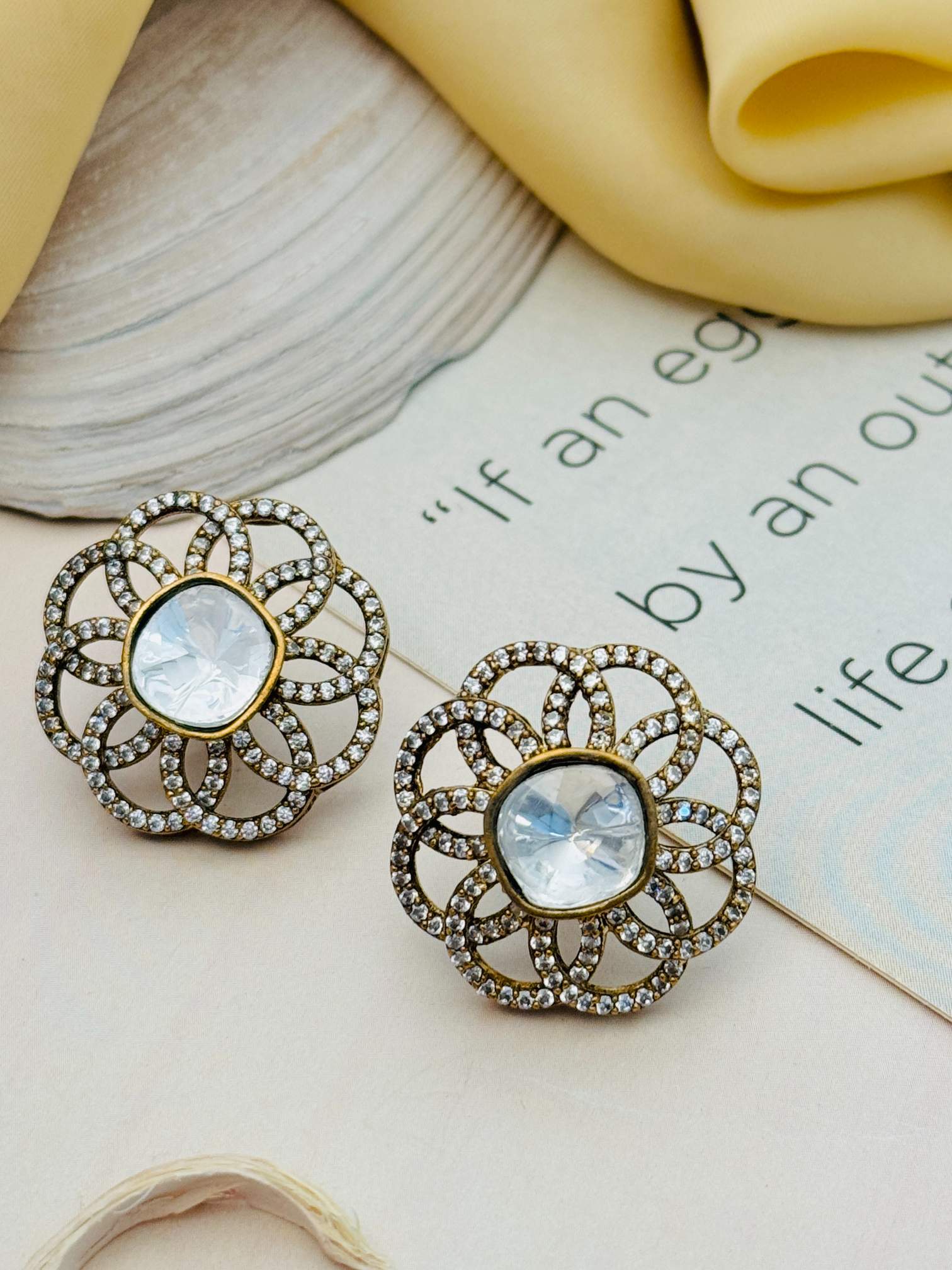 Abdesignsjewellery Polki Diamond Party Earrings with floral design sparkling stones