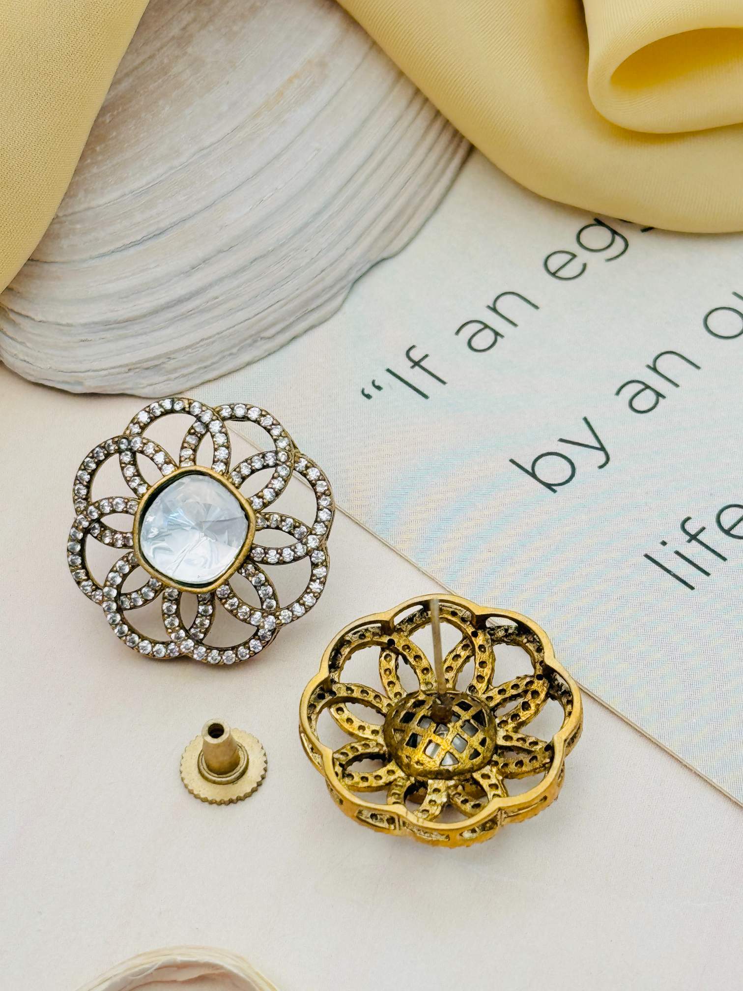 Polki Diamond Party Earrings by Abdesignsjewellery with intricate floral design and sparkling stones