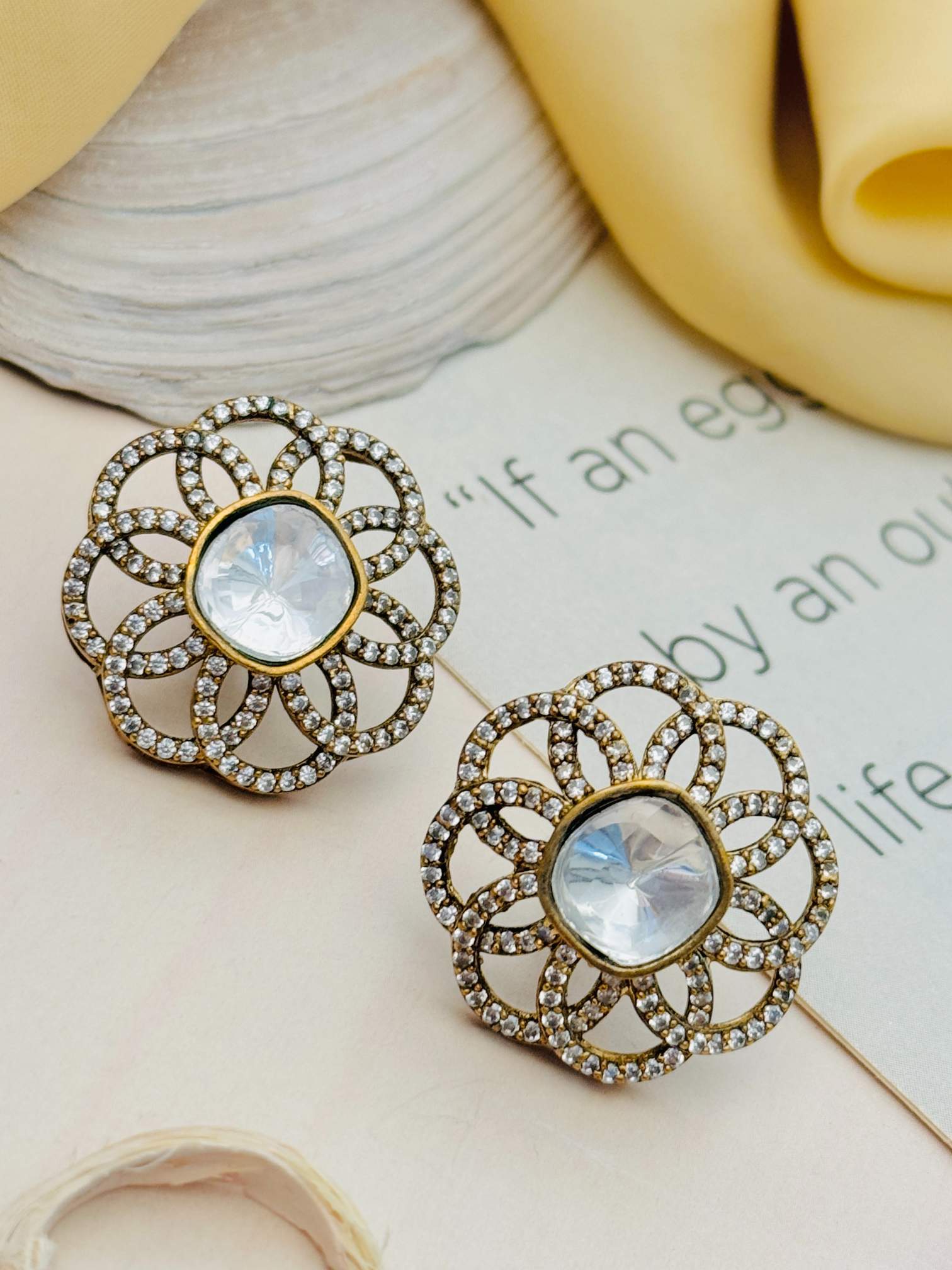 Abdesignsjewellery Polki Diamond Party Earrings with intricat design and sparkling stones