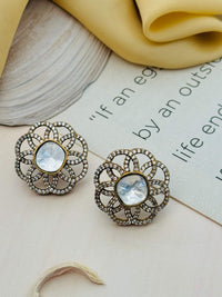 Thumbnail for Polki Diamond Party Earrings by Abdesignsjewellery with intricate floral design and central gem