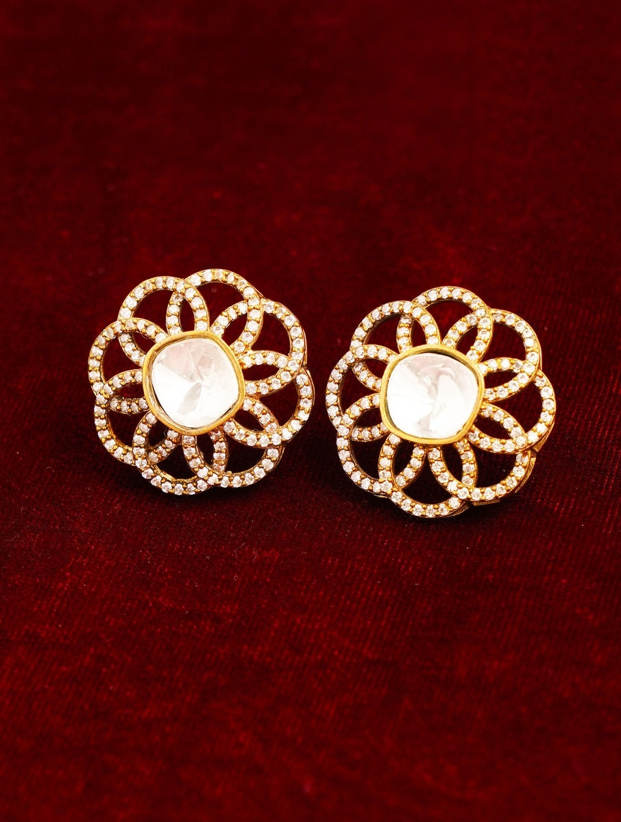 Abdesignsjewellery Polki Diamond Party Earrings with intricate floral design and sparkling stones