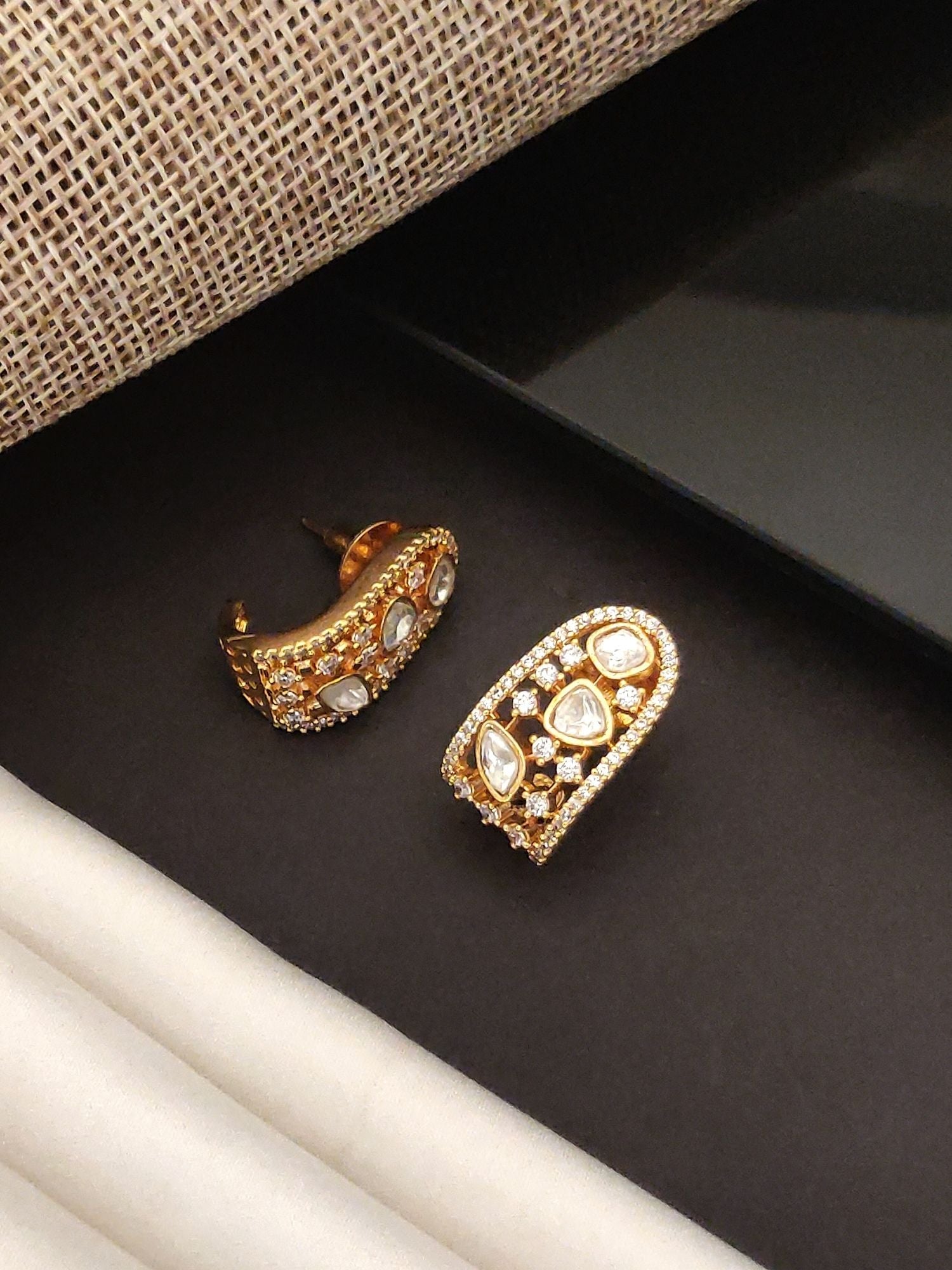 Abdesignsjewellery Polki Diamond Stud Earring with gold detailing and multiple clear stones