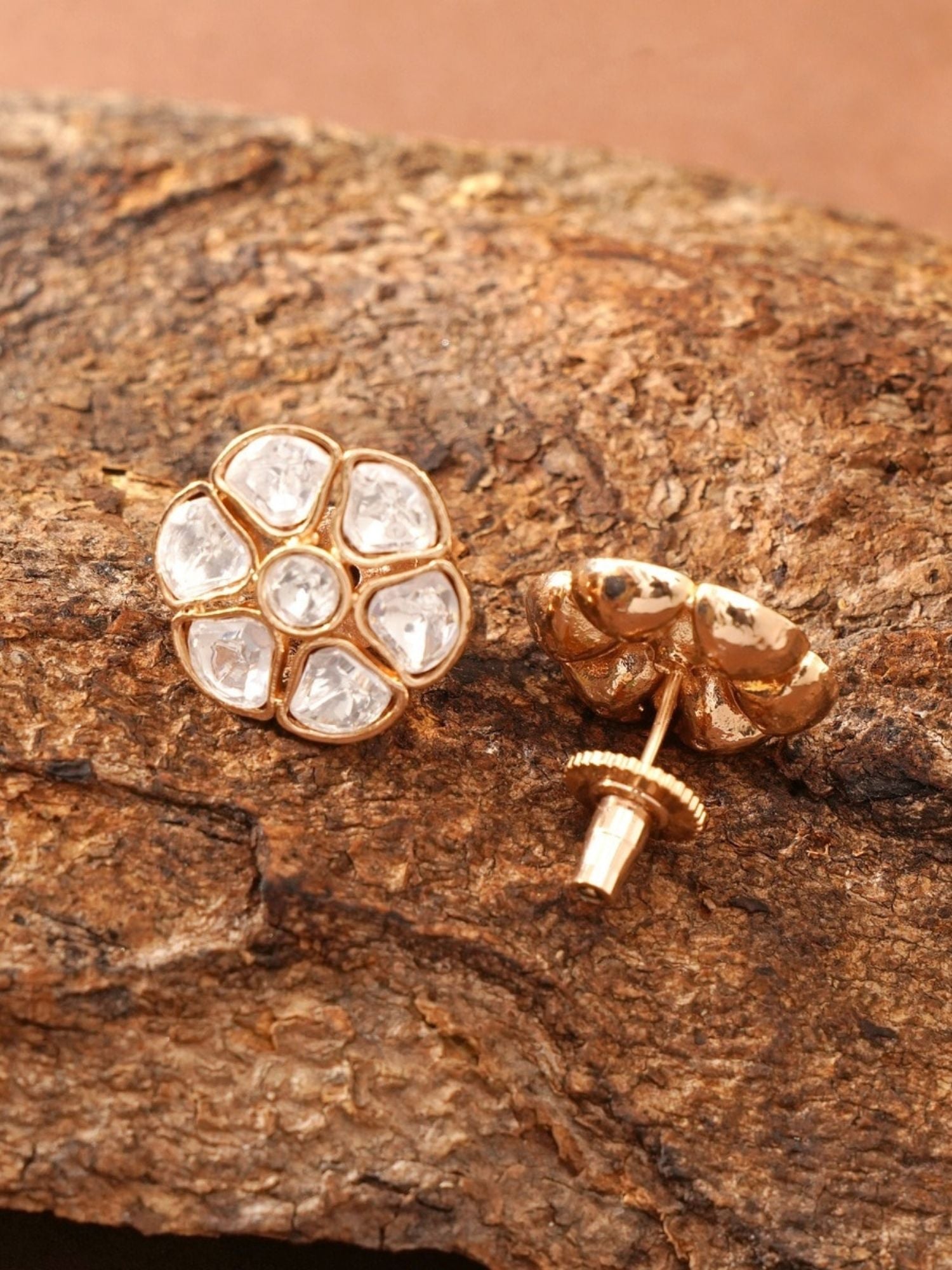 Premium Quality Gold Plated Polki Pendant Chain designed by Abdesignsjewellery displayed on natural wood background