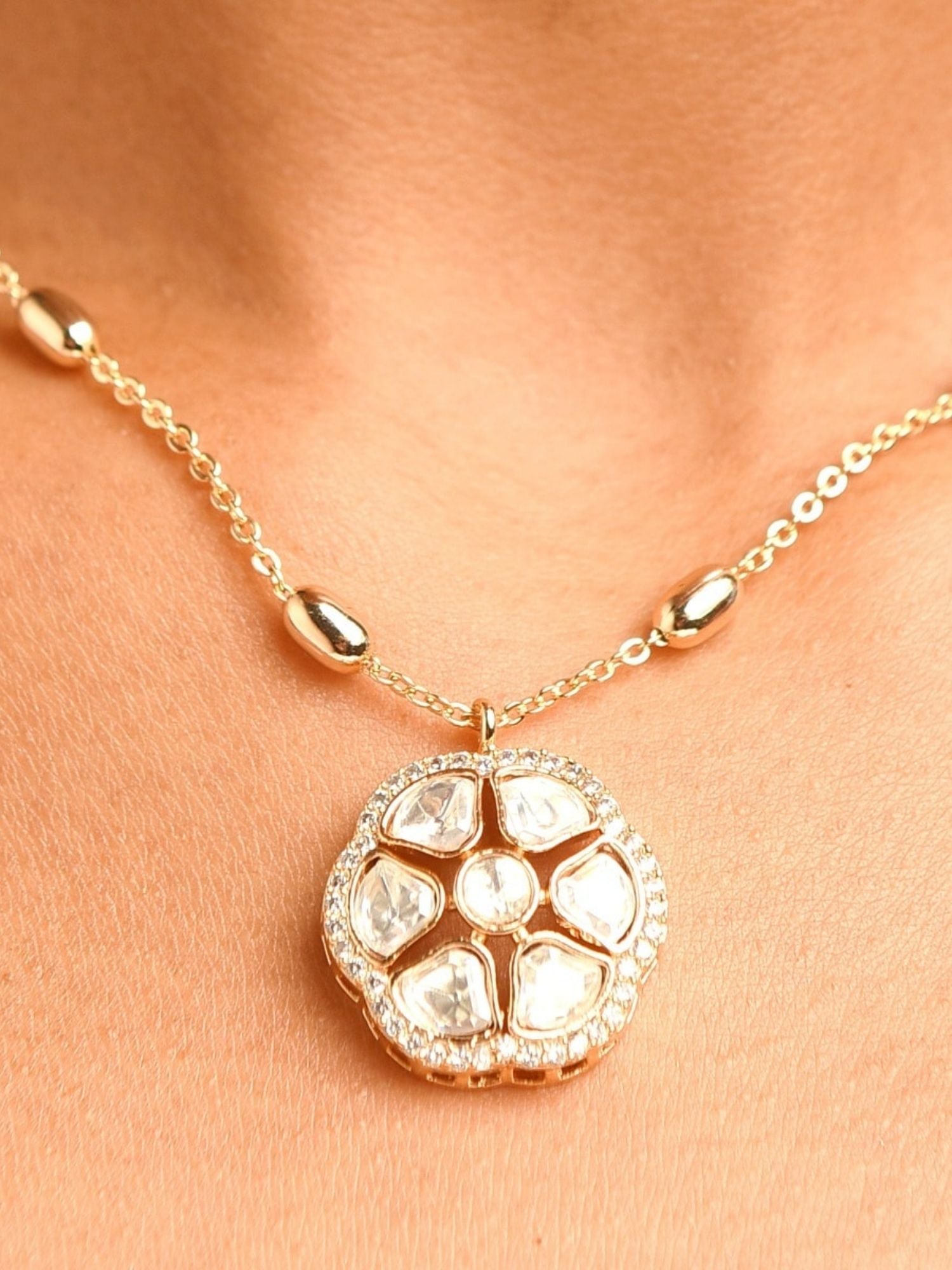 Premium Quality Gold Plated Polki Pendant Chain by Abdesignsjewellery with intricate stone detailing