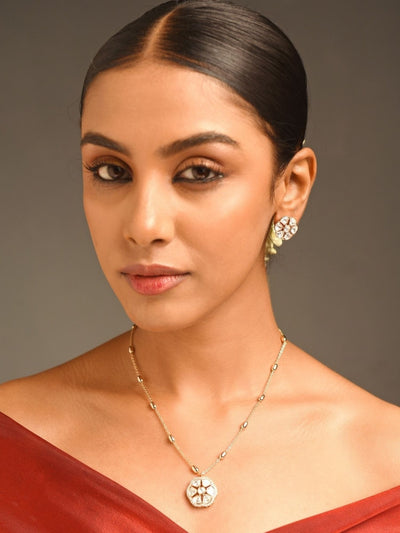 Abdesigns Floral Gold Plated Polki Pendant Chain Set