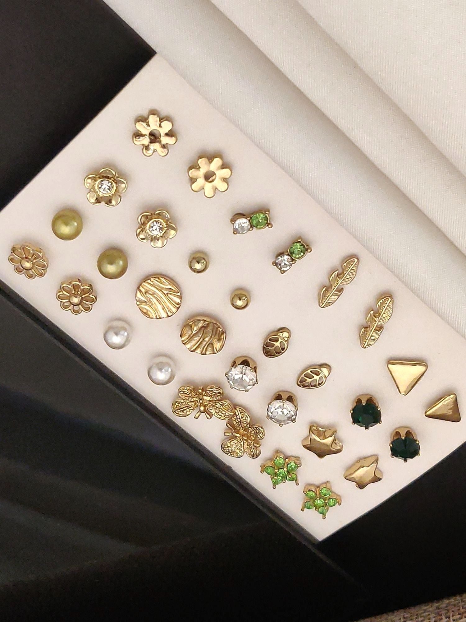 Quality Set Of 16 Gold Plated Western Earring Combo Featuring Various Floral and Geometric Designs