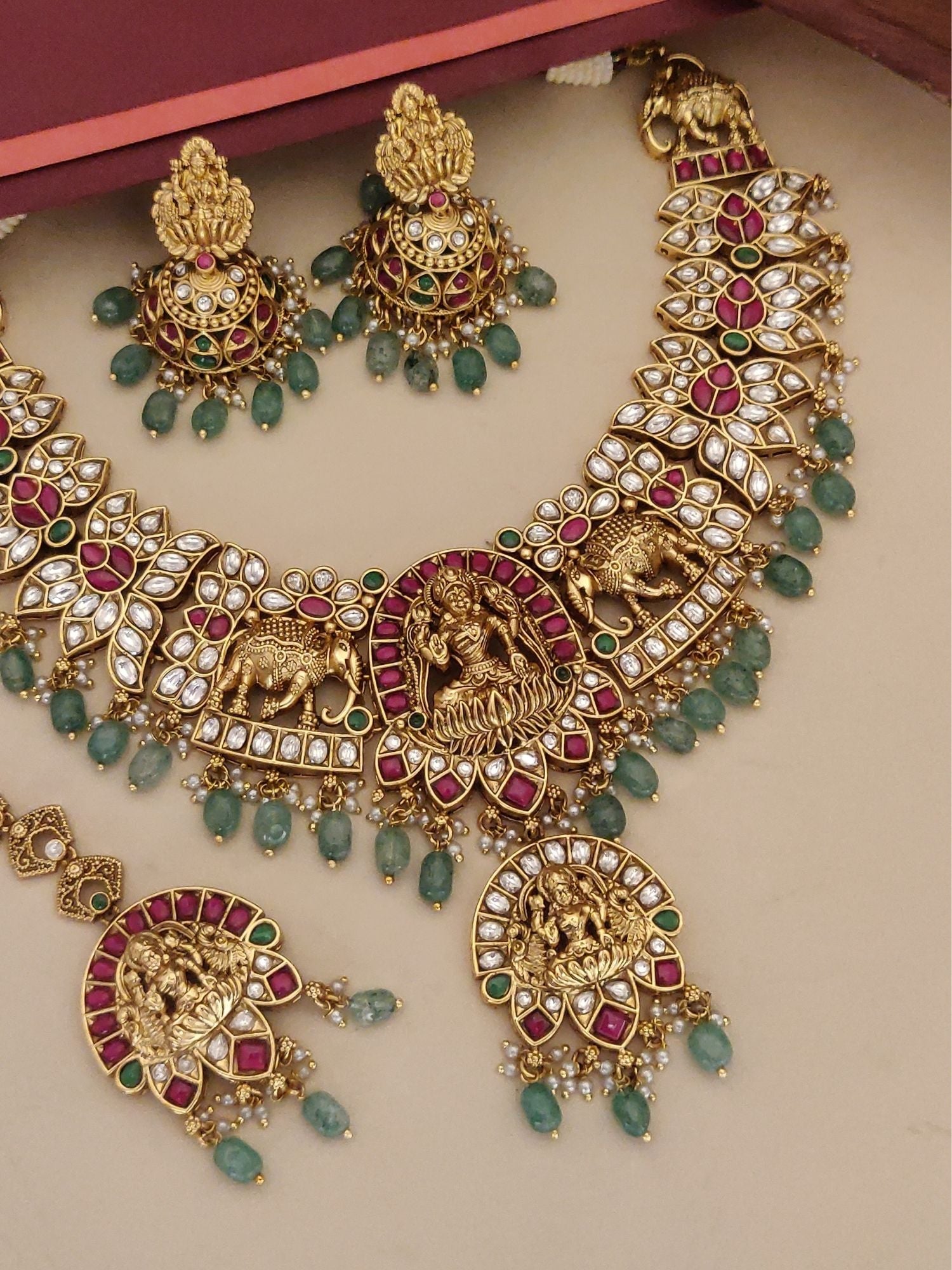 Rajwadi Style Bridal Gold Plated Necklace Set with intricate design and matching earrings