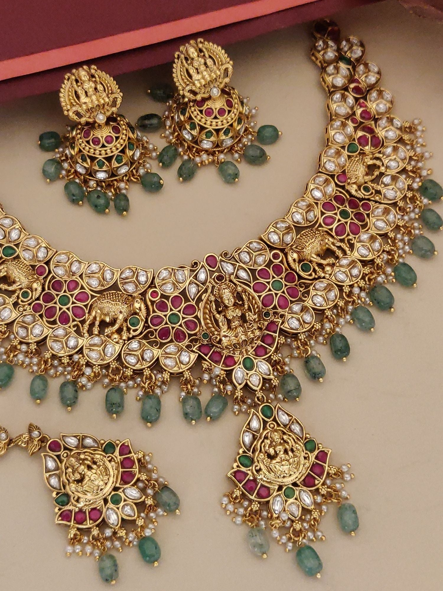 Rajwadi Style Bridal Gold Plated Necklace Set with intricate design and matching earrings