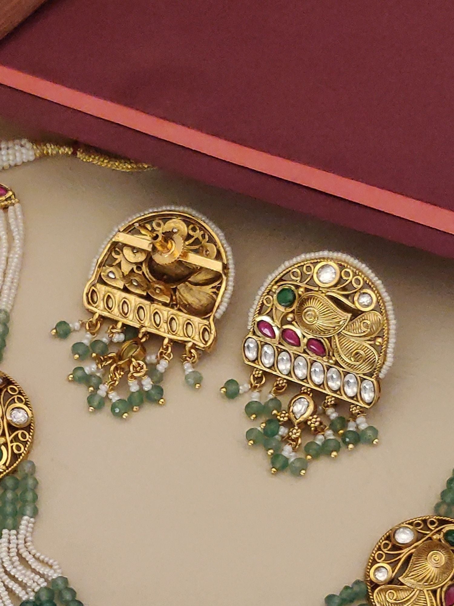 Rajwadi Style Gold Plated Beads Necklace Set with intricate design and vibrant beads