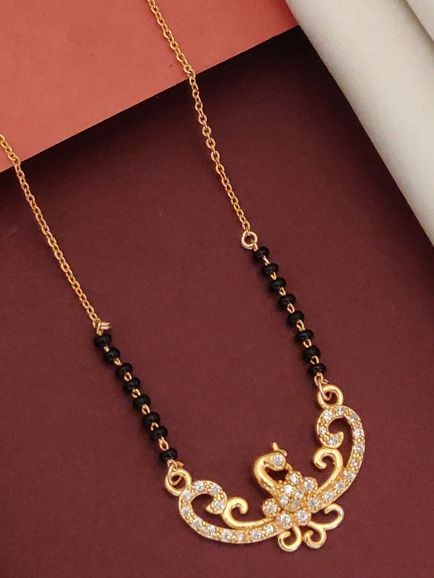 Elegant Rose Gold Plated Black Beads Mangalsutra with sparkling embellishments for daily wear